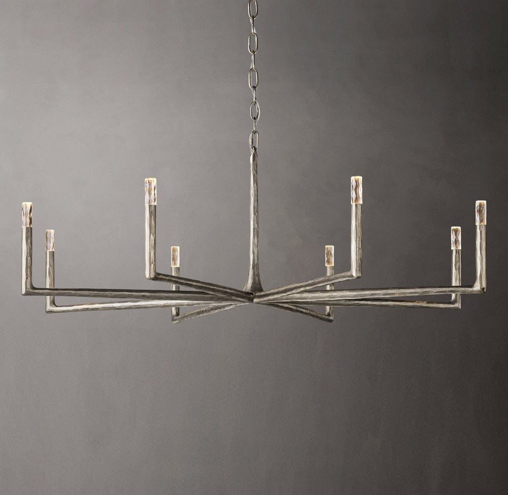 Thaddeus Hand-Forged Metal and Faceted Glass Round Chandelier