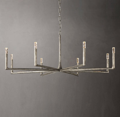 Thaddeus Hand-Forged Metal and Faceted Glass Round Chandelier