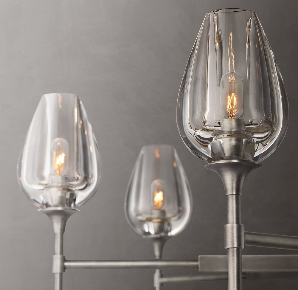 Tulip Solid Brass and Hand-Carved Crystal Round Chandelier