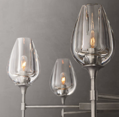 Tulip Solid Brass and Hand-Carved Crystal Round Chandelier