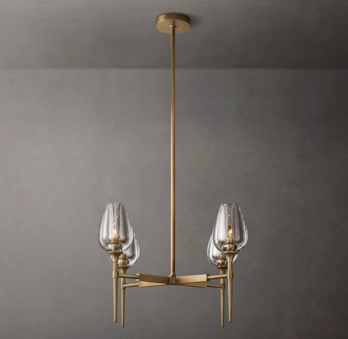 Tulip Solid Brass and Hand-Carved Crystal Round Chandelier