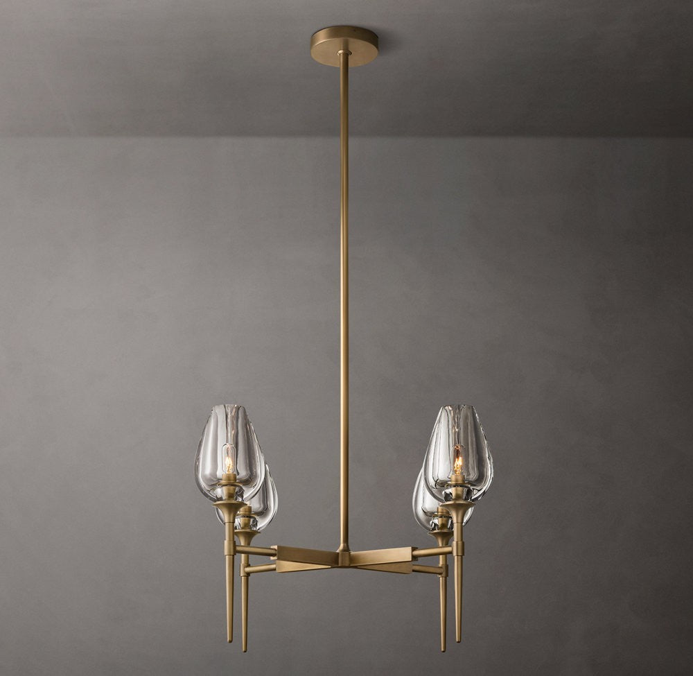 Tulip Solid Brass and Hand-Carved Crystal Round Chandelier