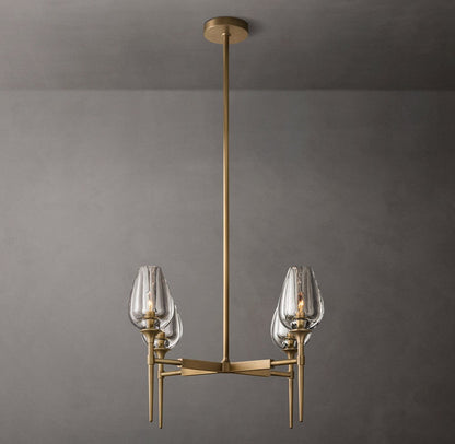 Tulip Solid Brass and Hand-Carved Crystal Round Chandelier