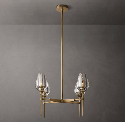 Tulip Solid Brass and Hand-Carved Crystal Round Chandelier