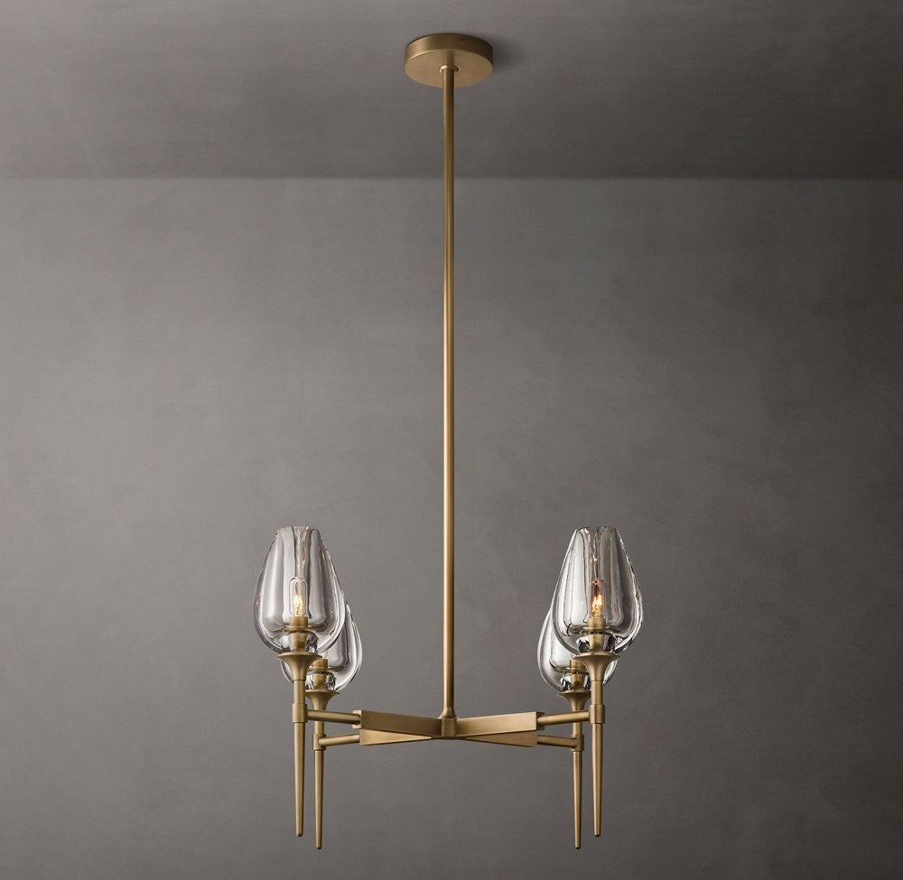 Tulip Solid Brass and Hand-Carved Crystal Round Chandelier