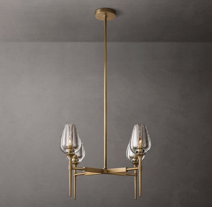 Tulip Solid Brass and Hand-Carved Crystal Round Chandelier