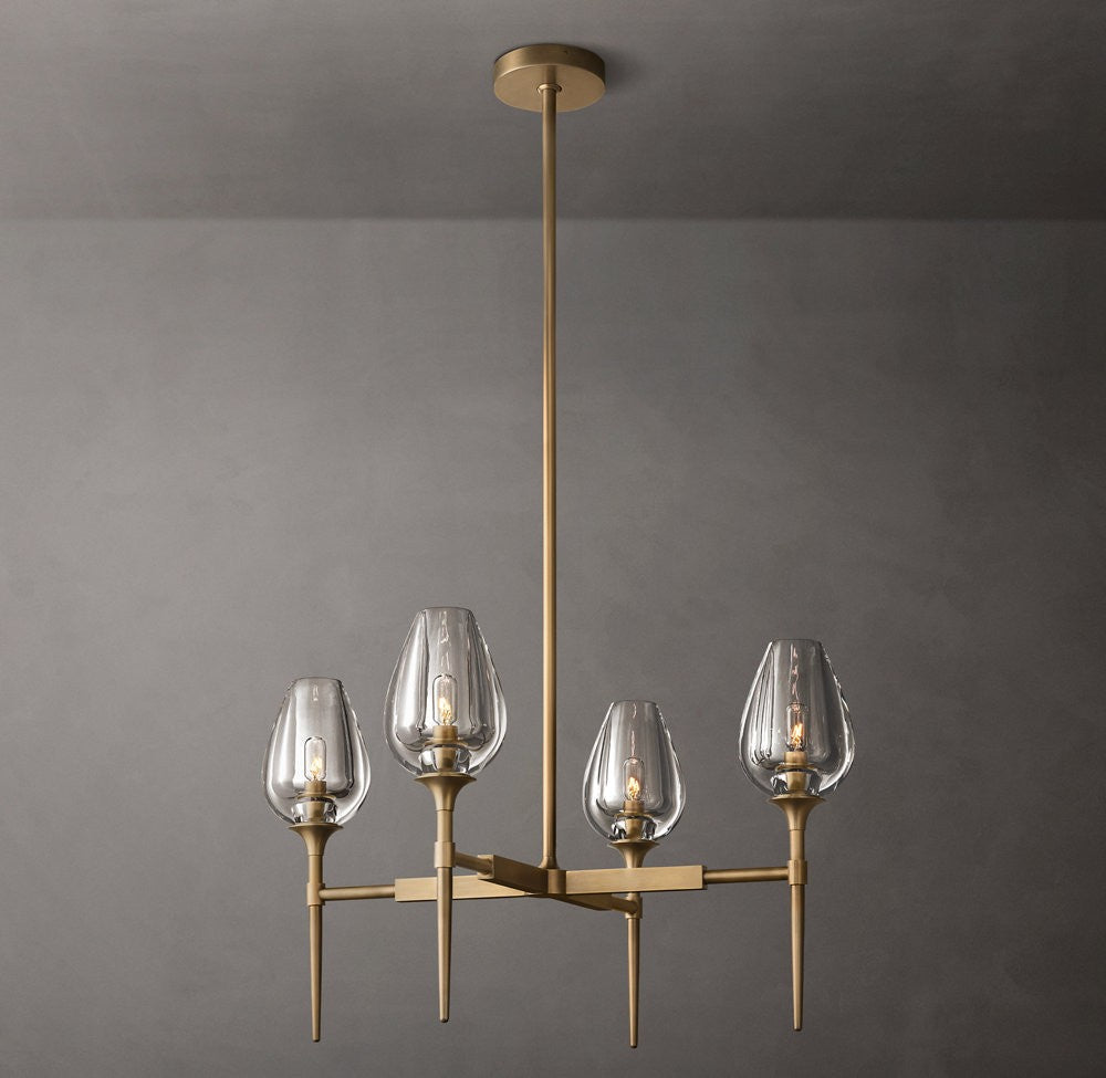 Tulip Solid Brass and Hand-Carved Crystal Round Chandelier