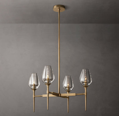 Tulip Solid Brass and Hand-Carved Crystal Round Chandelier
