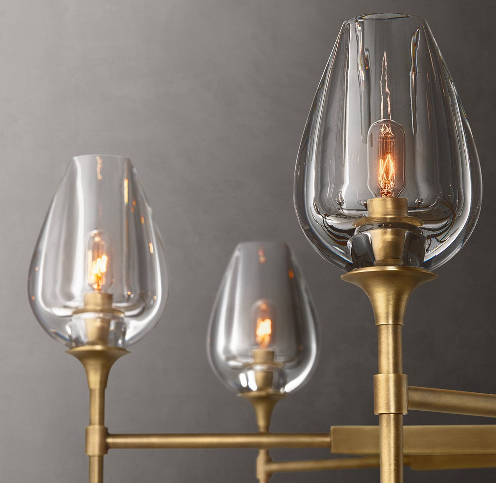 Tulip Solid Brass and Hand-Carved Crystal Round Chandelier