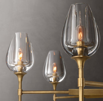 Tulip Solid Brass and Hand-Carved Crystal Round Chandelier